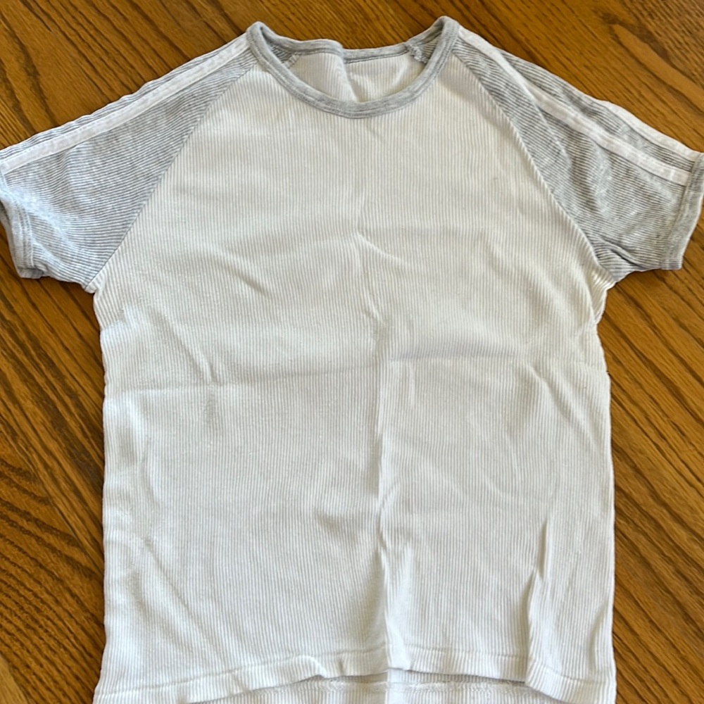 White t-shirt with gray sleeves